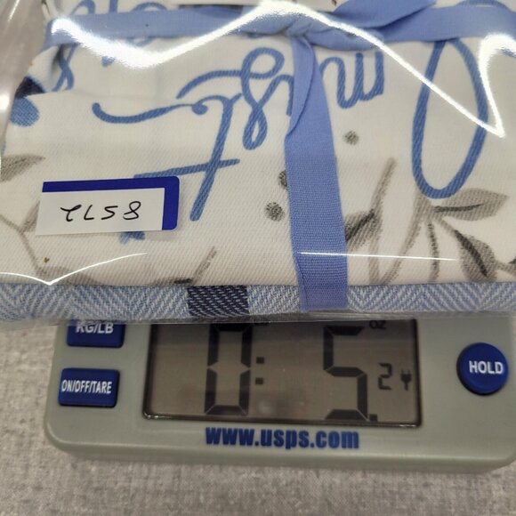 Atelier Kitchen Towels Blue Set Of 2 Solid with Stripe and Floral Plant - Picture 7 of 7